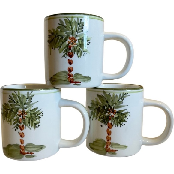 Gibson Designs PALM COURT GIDPAC Mug Cup Green Palm Tree Trim - Set of 3 - Picture 1 of 14